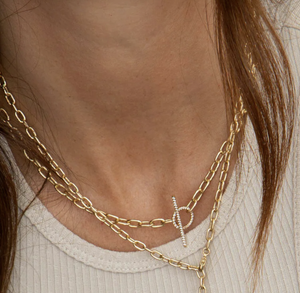 Zoe Chicco Large Square Oval Link Chain Necklace with Toggle Clasp